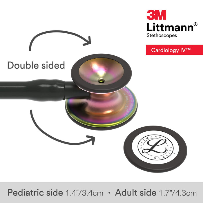 3M Littmann Cardiology IV Diagnostic Stethoscope, Rainbow-Finish Chestpiece, Black Tube, Stem and Headset, 27 inch, 6165