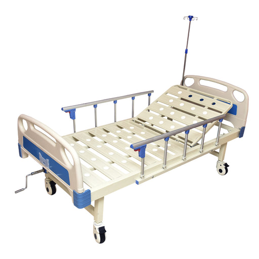 Smart Care Manual Full Semi Fowler Bed with ABS Panel, Side Railing & IV Stand (Wooden Box Packing)